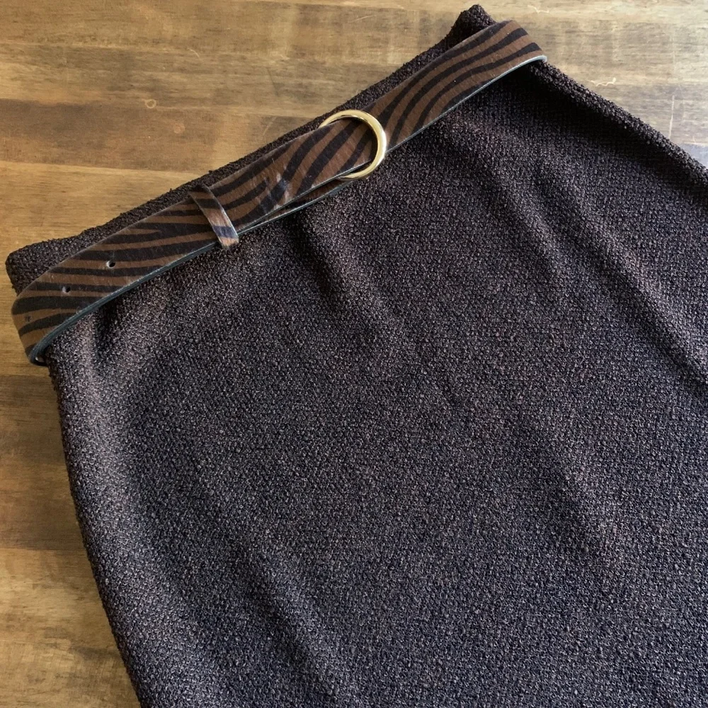 Vintage French Rags Brenda French Brown Rayon Midi Skirt Sz 2 Boho Minimalist